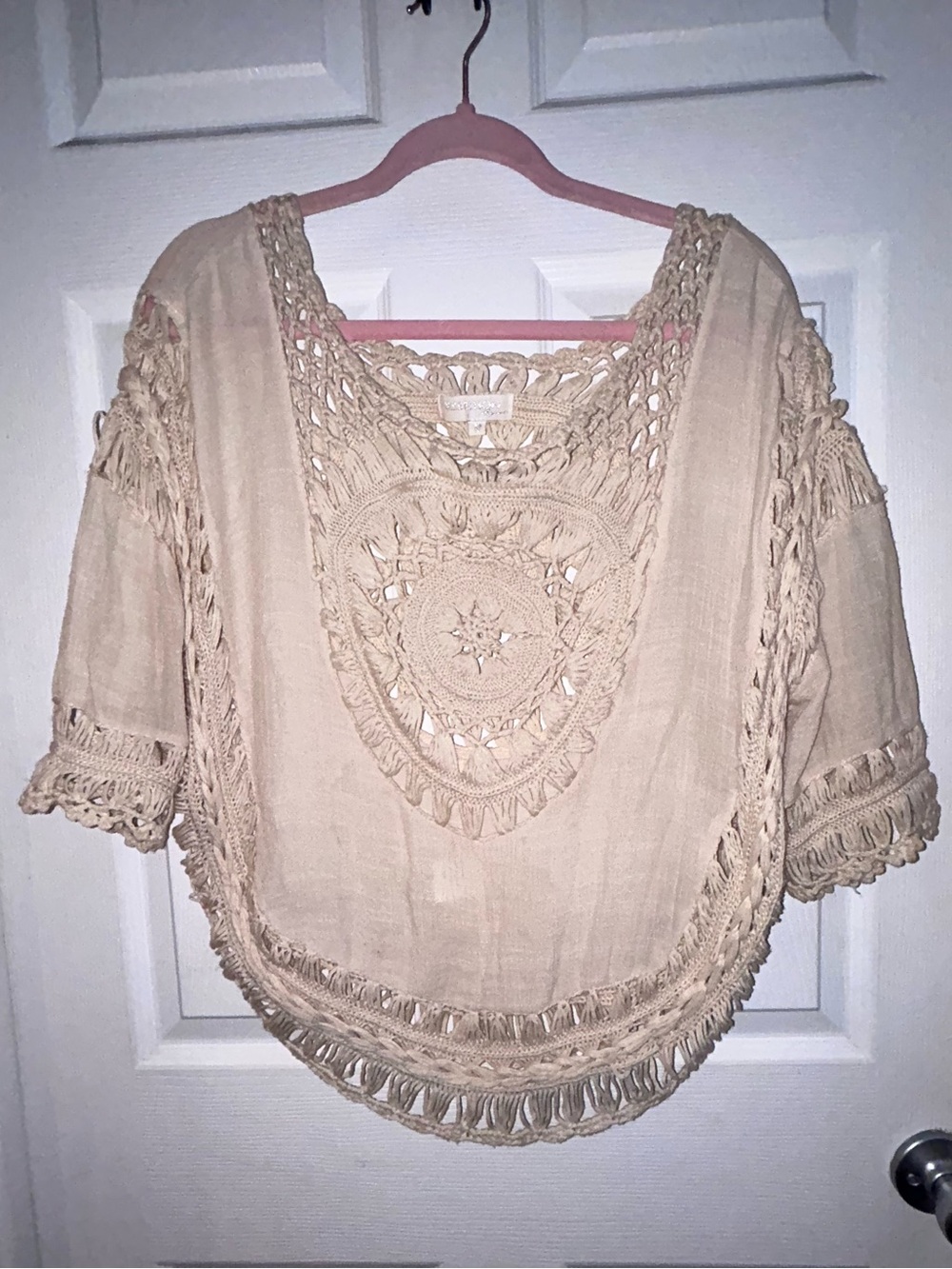 Vintage Boho Crochet Panel Top - Beige